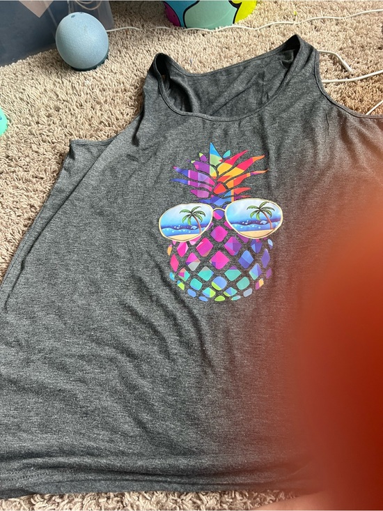 Tops - Gray Tank with Colorful Pineapple Graphic